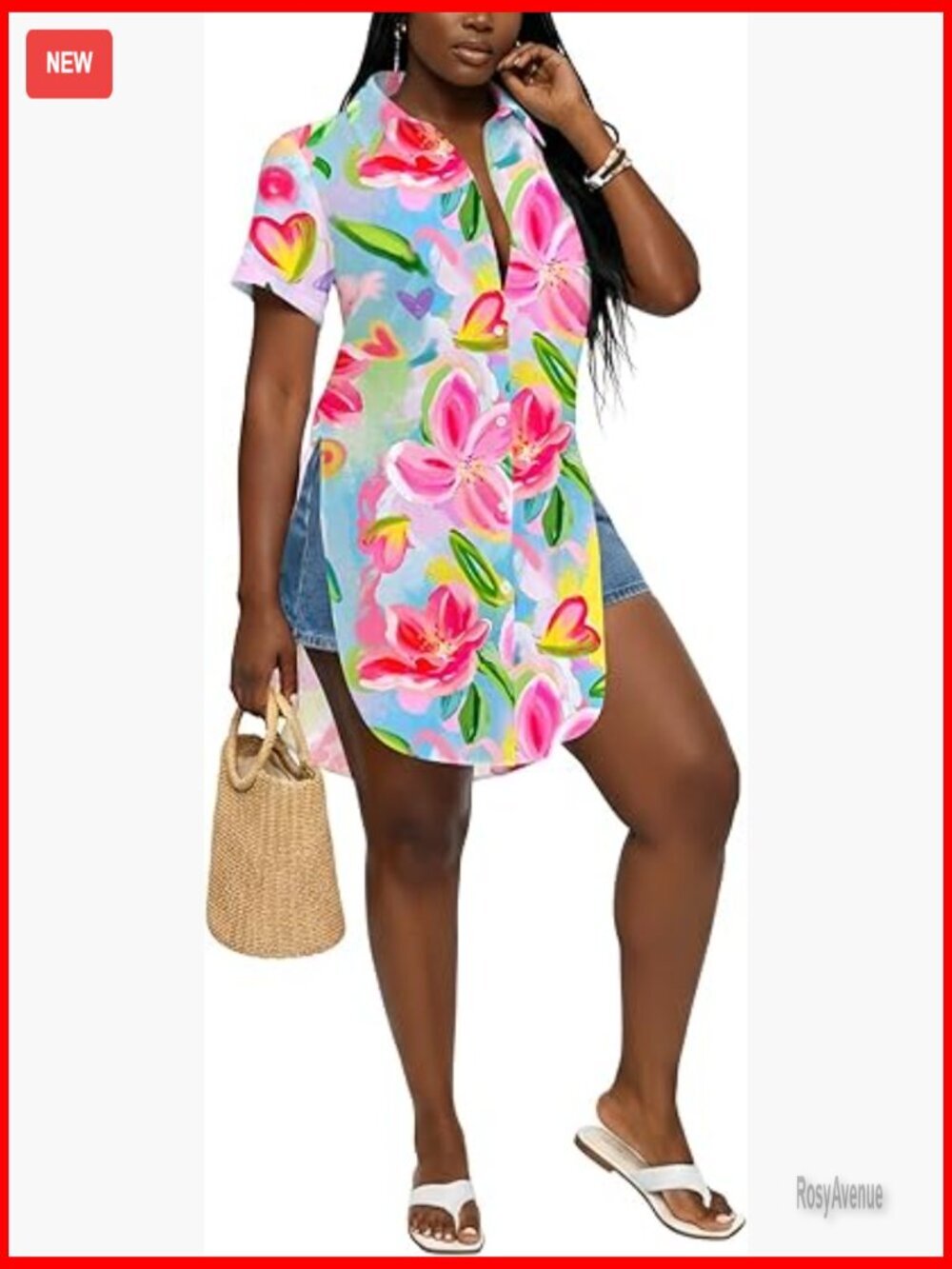 Collar Neck Button Down Short Sleeve Tunic Blouse High Low Top